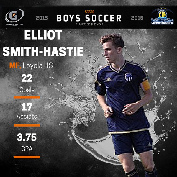 Elliot Smith-Hastie named Gatorade CA Boys Soccer Player of the Year