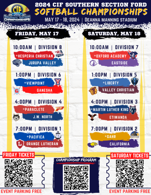 CIFSS Ford Softball 2024 Championship Schedule CIF Southern Section